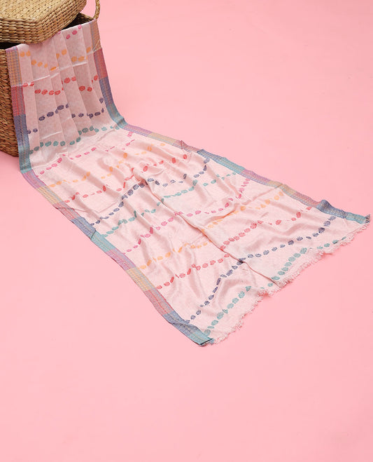 Peach orlon dupatta features unique multi-colors motifs