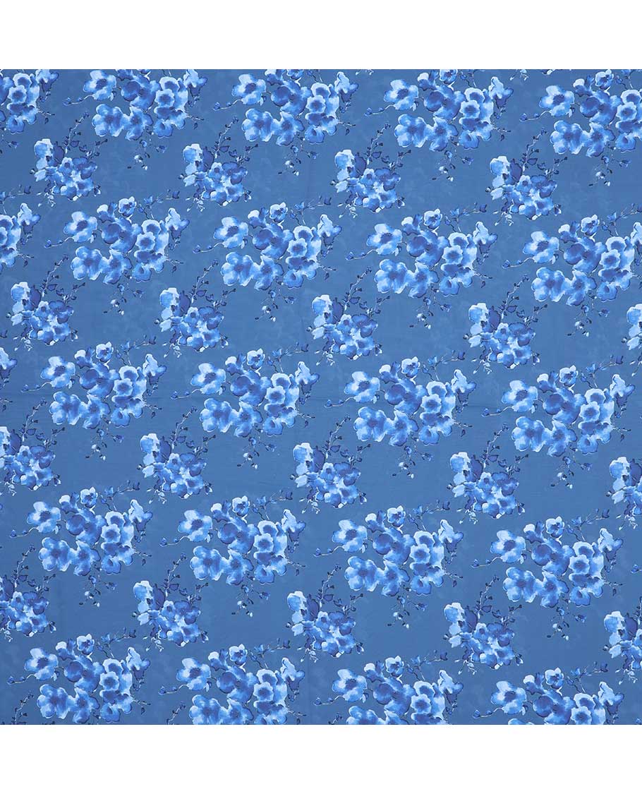 Blue floral vine digital printed georgette multi-use material