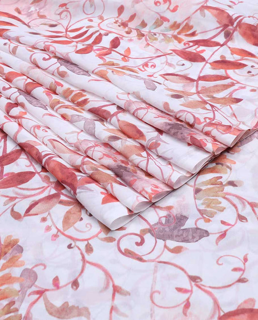 Cream leaf vine digital printed georgette multi-use material