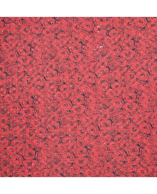 Red rose-design printed with sequin work cotton embroidery multi-use material
