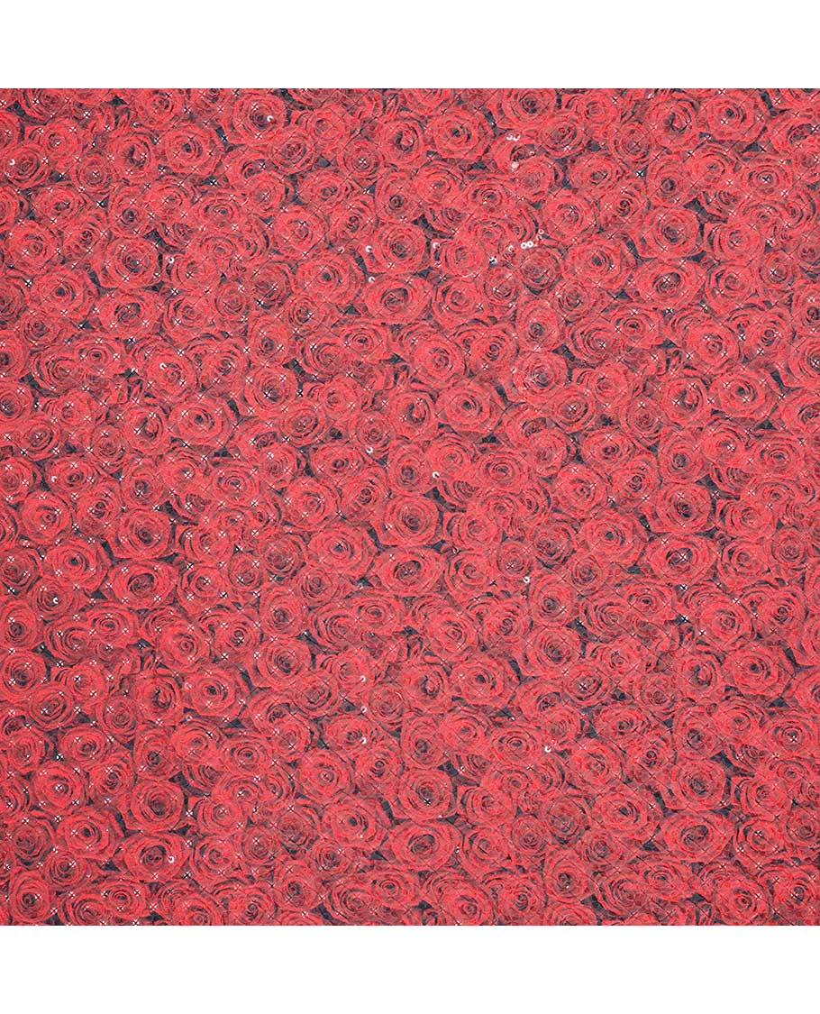 Red rose-design printed with sequin work cotton embroidery multi-use material