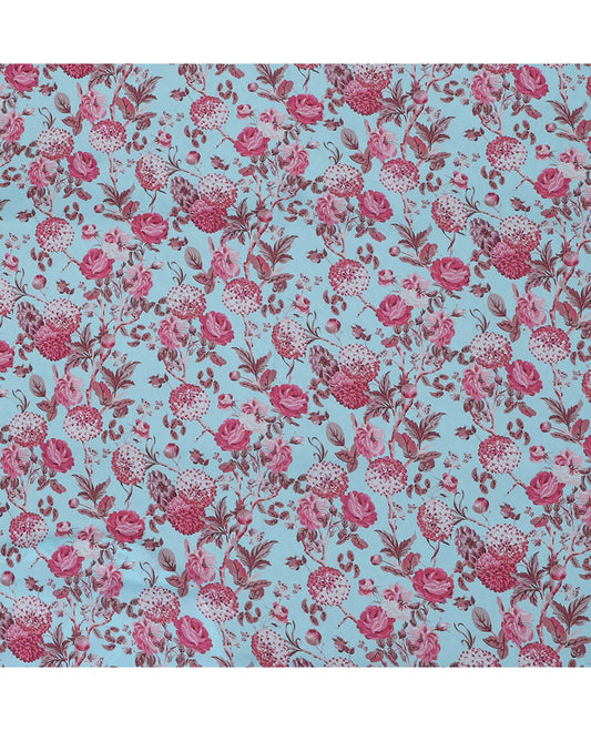 Baby blue digital printed satin multi-use material features floral motifs