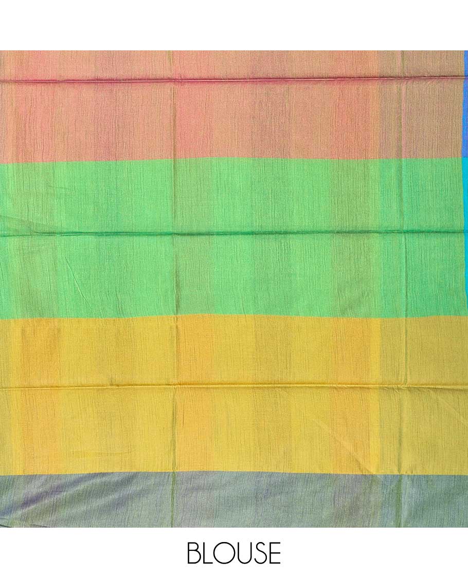 Borderless kaleidoscopic-coloured checked design semi banaras linen saree 