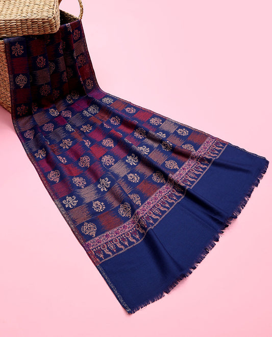 Berry blue pashmina dupatta with unique motifs & intricate designs 