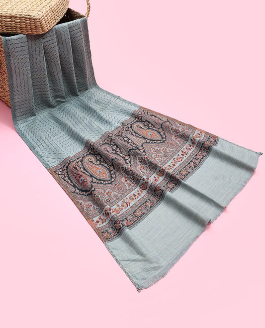 Green pashmina dupatta features intricate designs