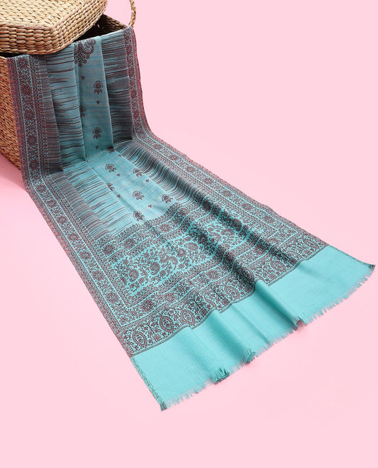 Baby blue unique & intricate patterns pashmina dupatta 