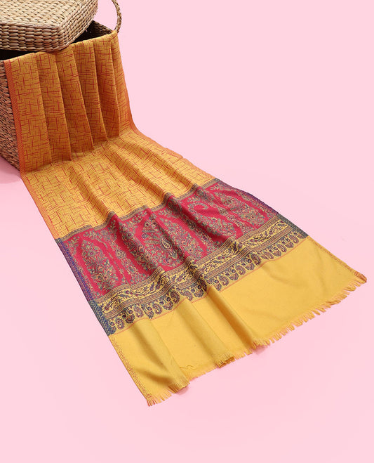 Yellow geometric & intricate patterns pashmina dupatta 