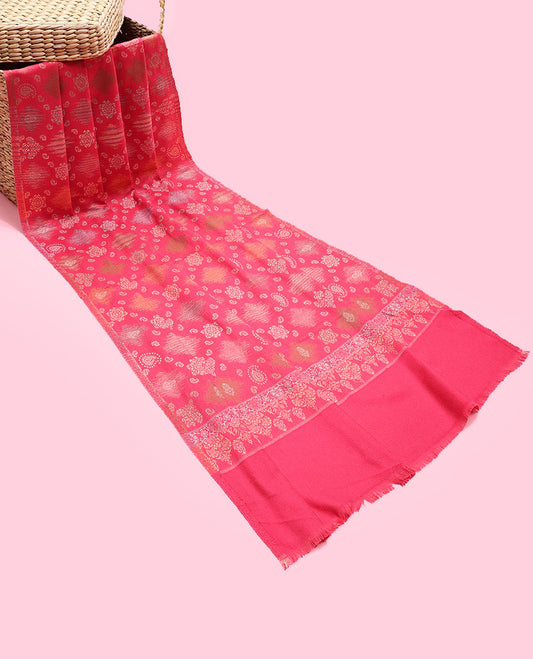Fuchsia pashmina dupatta features intricate patterns 