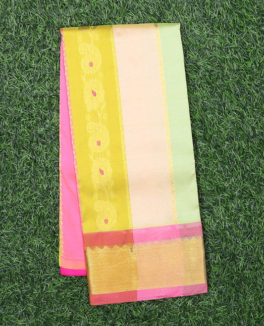 Multi-colour zari design navarathna pavadai, contrast zari border & blouse of traditional deisgns 