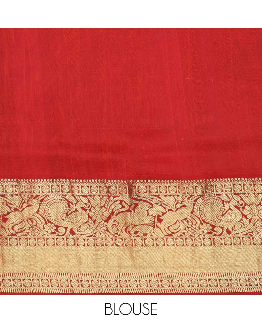 Multi-color handpainted pen kalamkari silksaree with human & animal figurines, contrast intricate pallu & kanchi border