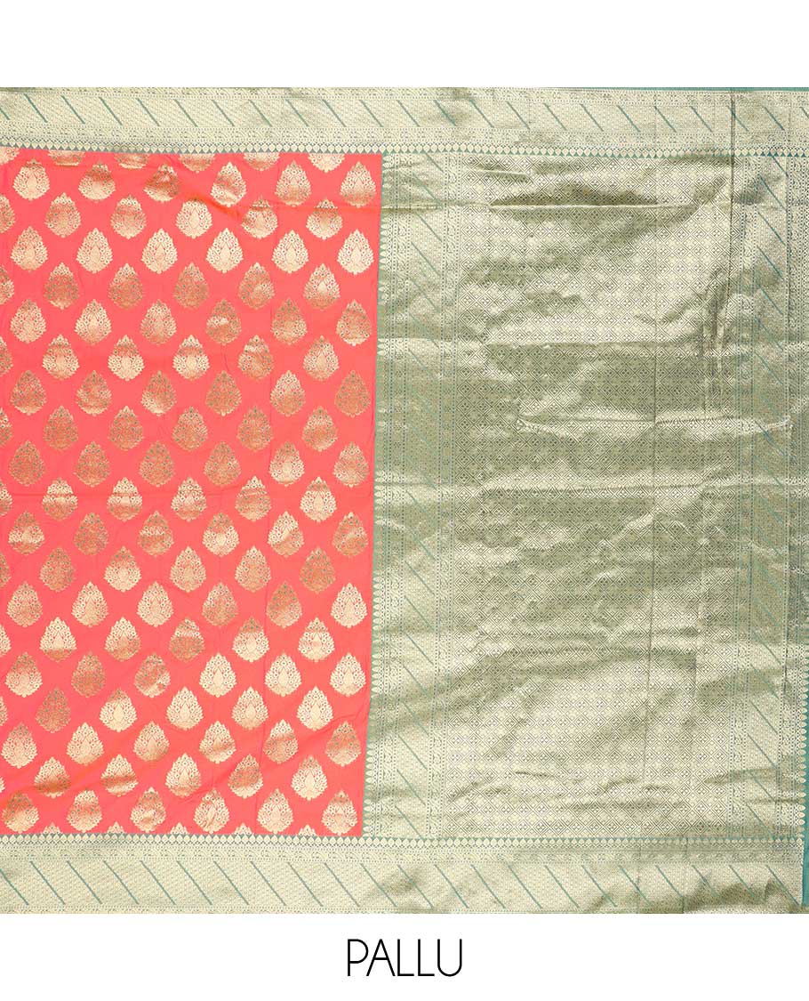 Pink Semi banaras paithani saree with meena buttas, contrast border & pallu of intricate jaal designs
