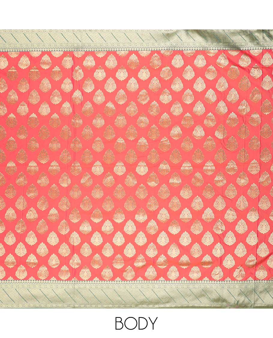 Pink Semi banaras paithani saree with meena buttas, contrast border & pallu of intricate jaal designs