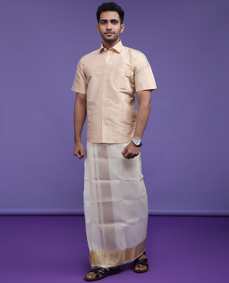 Sandal plain design half-sleeve pure-silk shirt