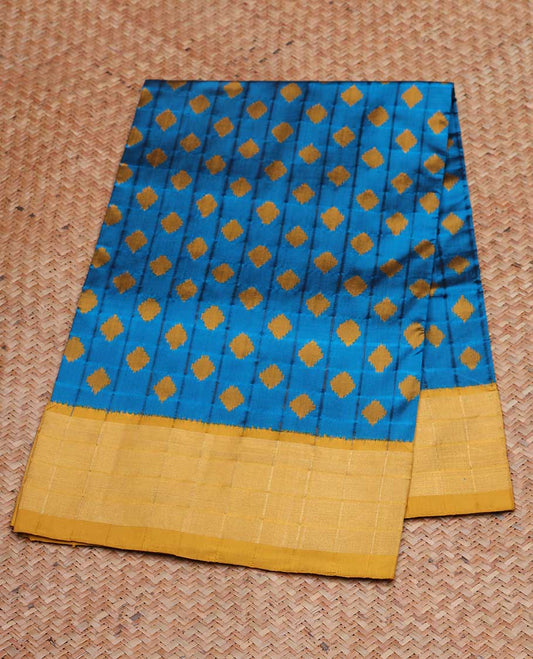 Blue unique butta enclosed checked ikkat silksaree