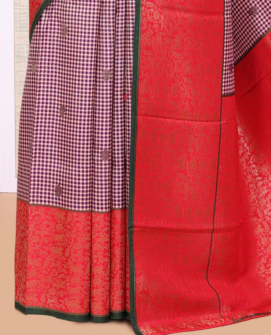 Lavender Micro Checks Fancy Mysore Silk Saree