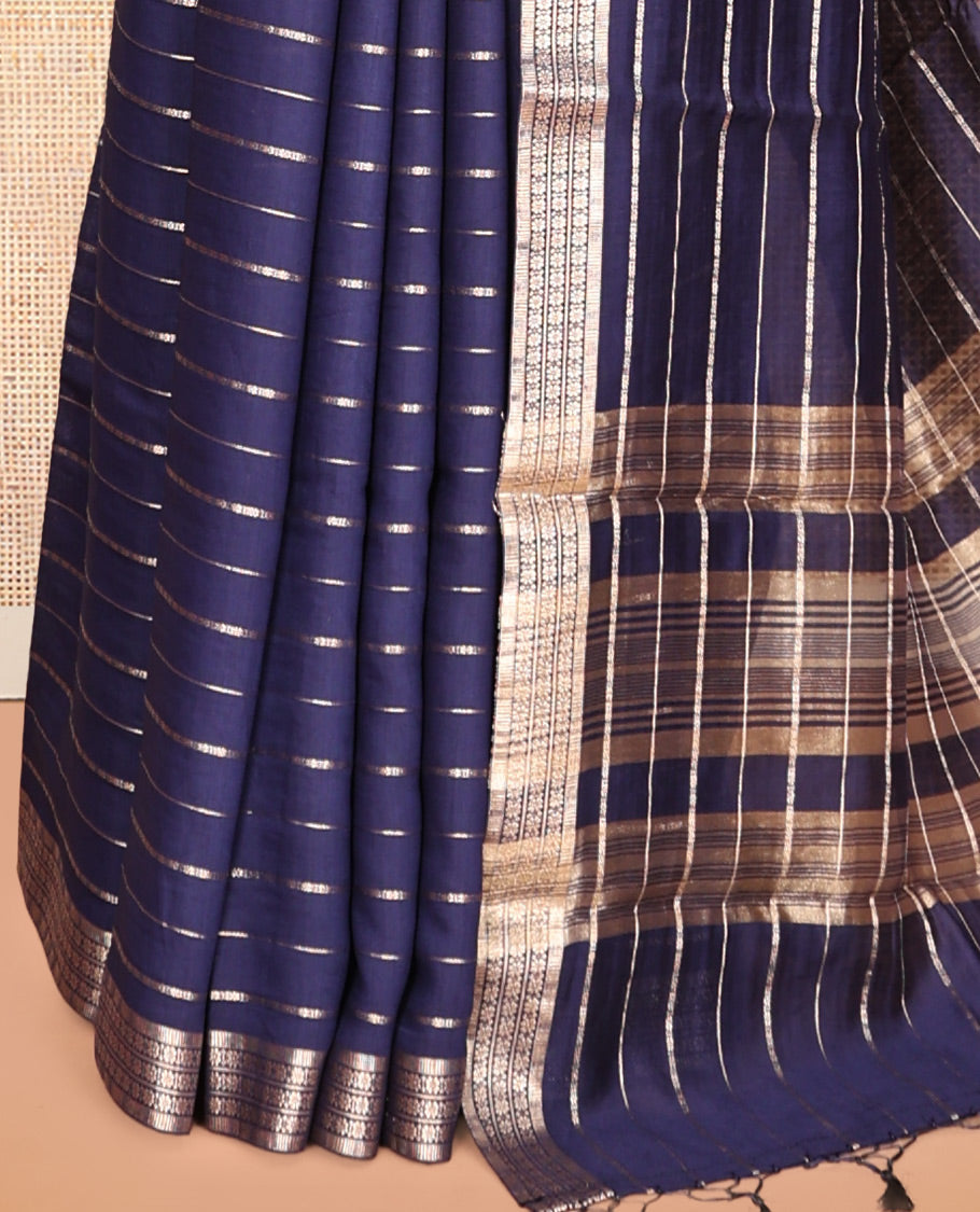 Navy Blue Assam Silk Saree