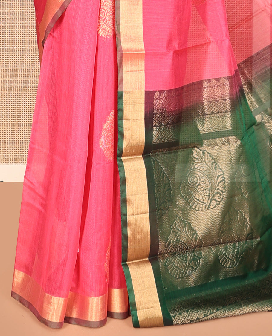 Pink Plain Silk Cotton Saree