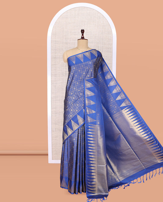 Blue Chevron Stripe Budget Silk Saree