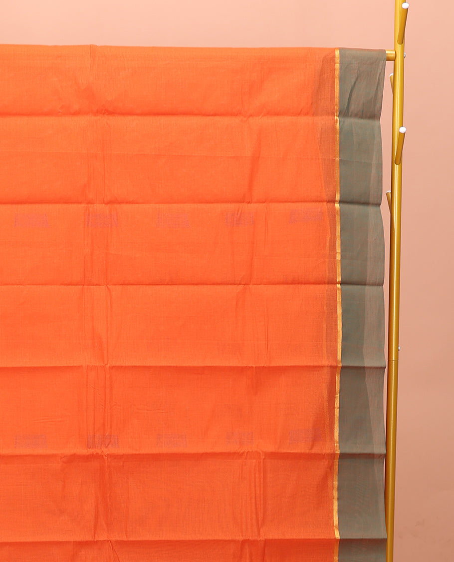 Orange Kanchi Cotton Saree, Adorned with Buttas on Its Body, Complemented by a Contrast Unique Design Border, Jaal Design Pallu, and a Matching Blouse