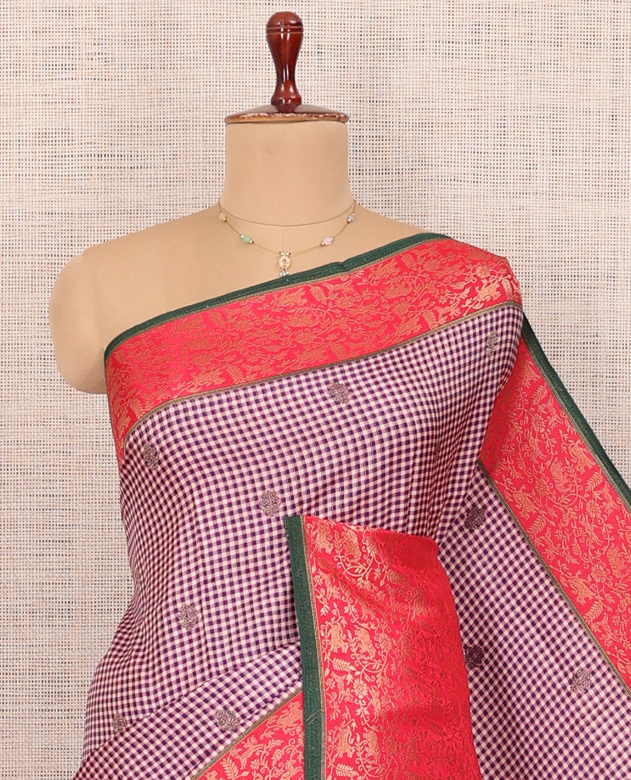 Lavender Micro Checks Fancy Mysore Silk Saree