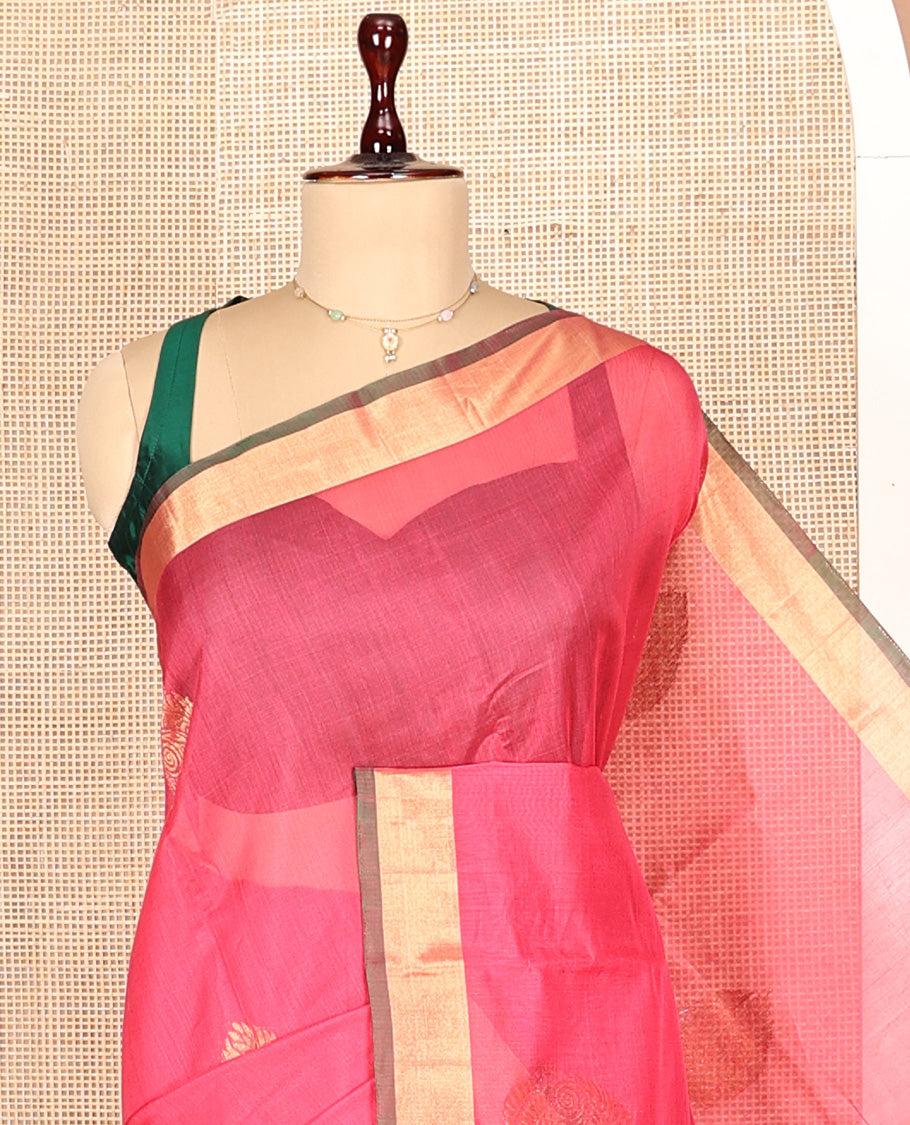 Pink Plain Silk Cotton Saree