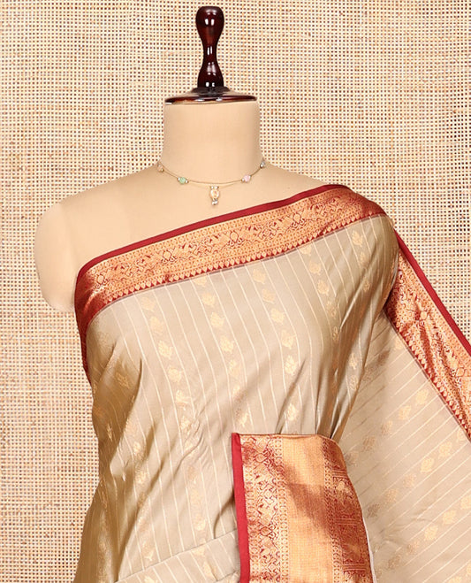 Pale Brown Zari Buttas Gift Saree