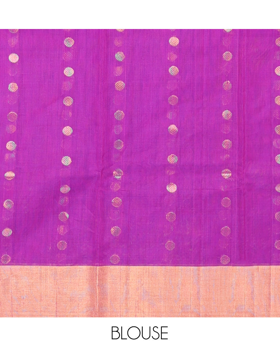 Purple Silk Cotton Saree, Delicately Woven with Zari Buttas, a Zari Border, Zari Striped Pallu, and a Matching Blouse