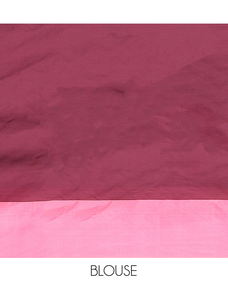 Maroon Arani Saree, Enriched with Zari Checks, a Contrast Border, Zari Design Pallu, and a Matching Blouse
