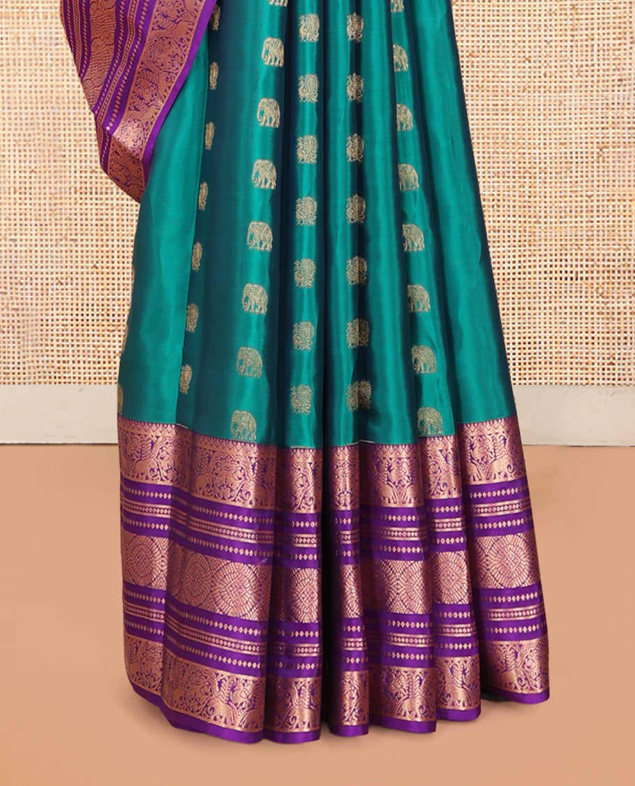 Green Zari Buttas Vasundhara Lite Silk Mix Saree, a Contrast Traditional Border, Contrast Blouse