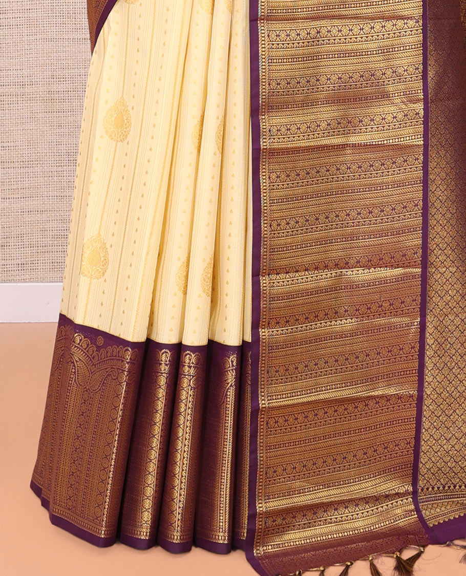 Cream-Purple Zari Design Budget Silk Saree
