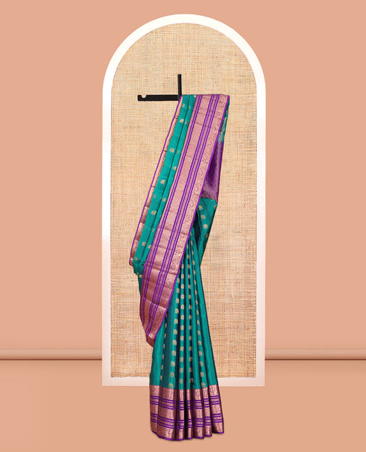 Green Zari Buttas Vasundhara Lite Silk Mix Saree, a Contrast Traditional Border, Contrast Blouse
