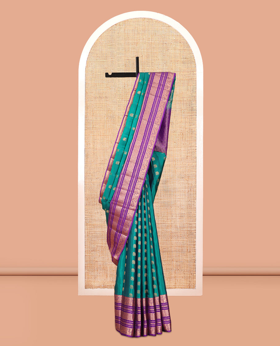 Green Zari Buttas Vasundhara Lite Silk Mix Saree, a Contrast Traditional Border, Contrast Blouse