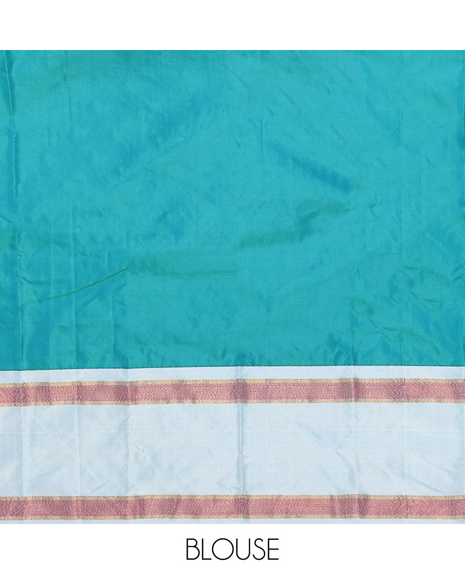 Green Aarani Gift Saree, Mesmerized with Checks on Its Body, Complemented by a Contrast Border, a Pallu of Stripes, and Paired with a Matching Blouse