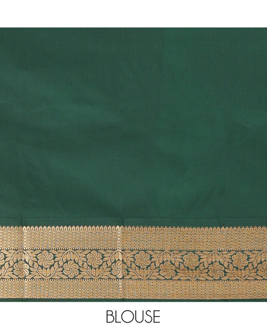 Orange Art Silk Material Half Saree Set, Elevated with Zari Buttas on Its Skirt, Complemented by Contrast Traditional Zari Design Border, Paired with a Contrast Blouse, and a Scallop Embroidered Dhavani