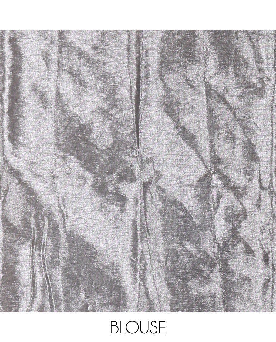 Borderless grey plain khadi tissue saree self pallu with tassels  and a matching blouse