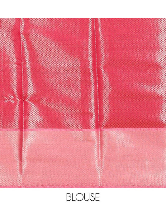 Gold pink jaal design tissue celebrity saree with zari border & brocade rich pallu along with brocade blouse