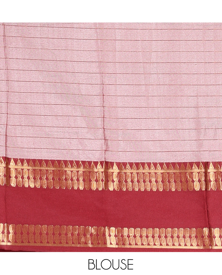 Cream-Maroon Checked Art Soft Silk Saree, Complemented by Contrast Traditional Retai Pettu Border, Striped Pallu, and a Contrast Blouse