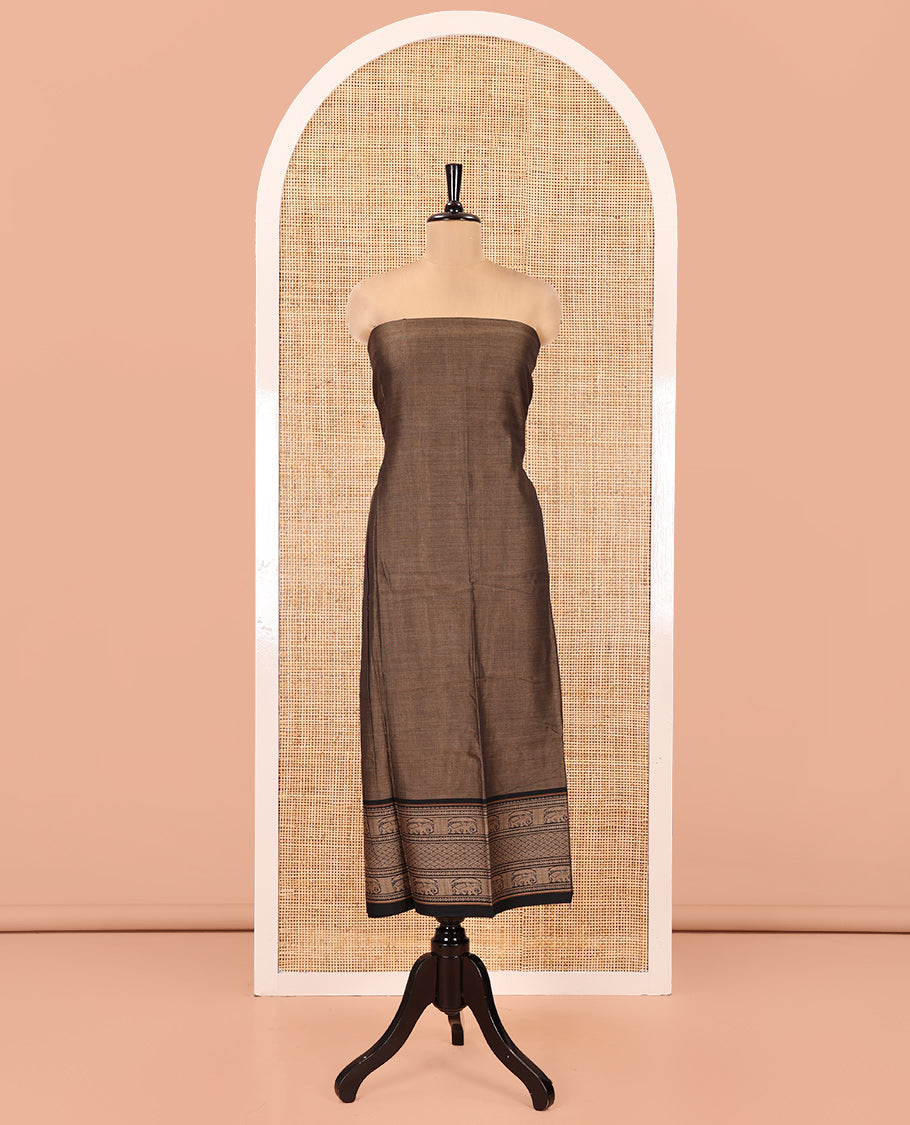 Dark Chikku Mercerised Cotton Material Chudidar Set, Plain with Traditional Motifs Woven Thread Bordered Top, a Plain Bottom, and Paired with a Matching Dupatta