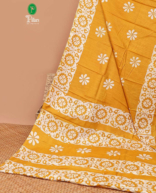 Mustard pathik print dola soft silk saree with smally carry design print blouse