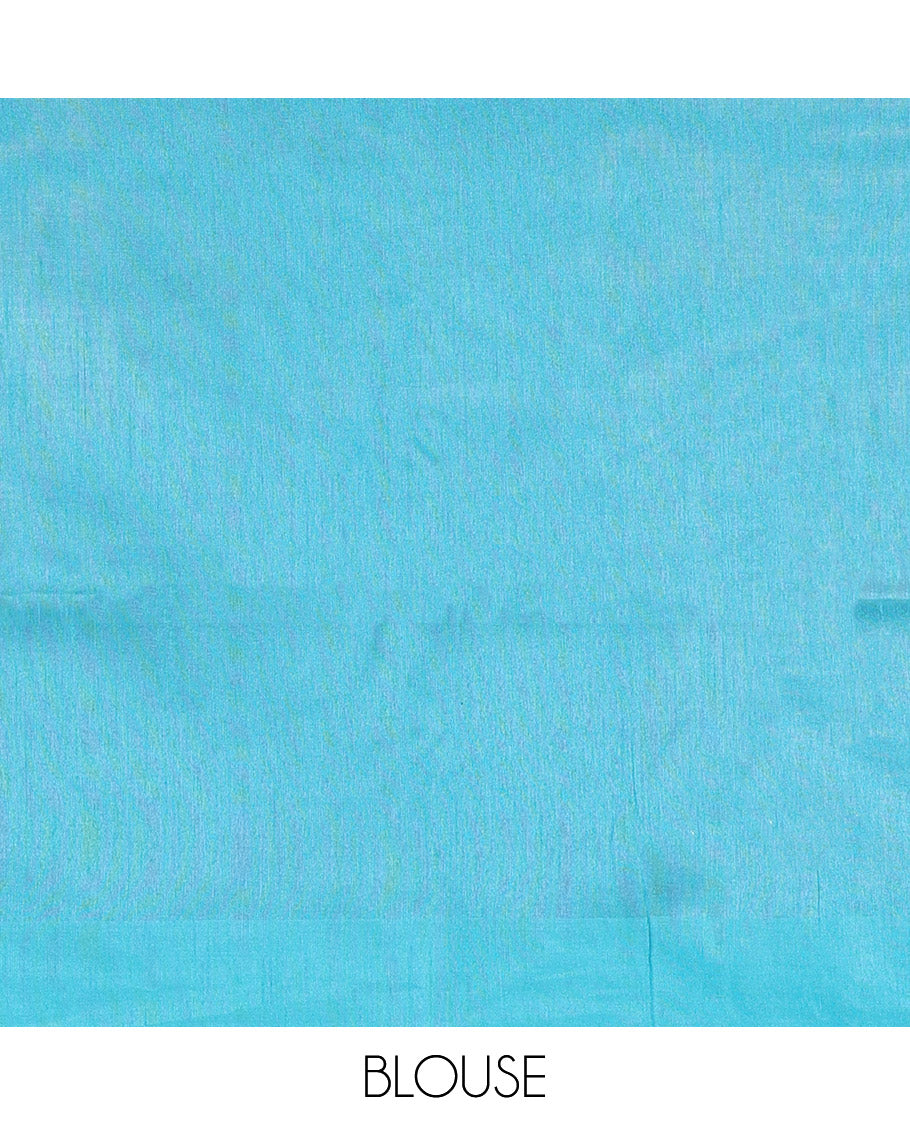 Elachi Green Semi-Raw Silk Saree Features Thread Buttas, Contrast Intricate Border, Striped Pallu, and a Contrast Blouse