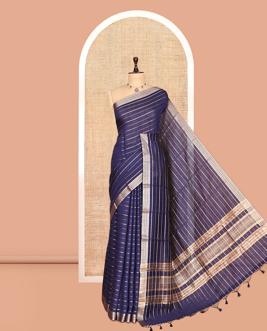 Navy Blue Assam Silk Saree