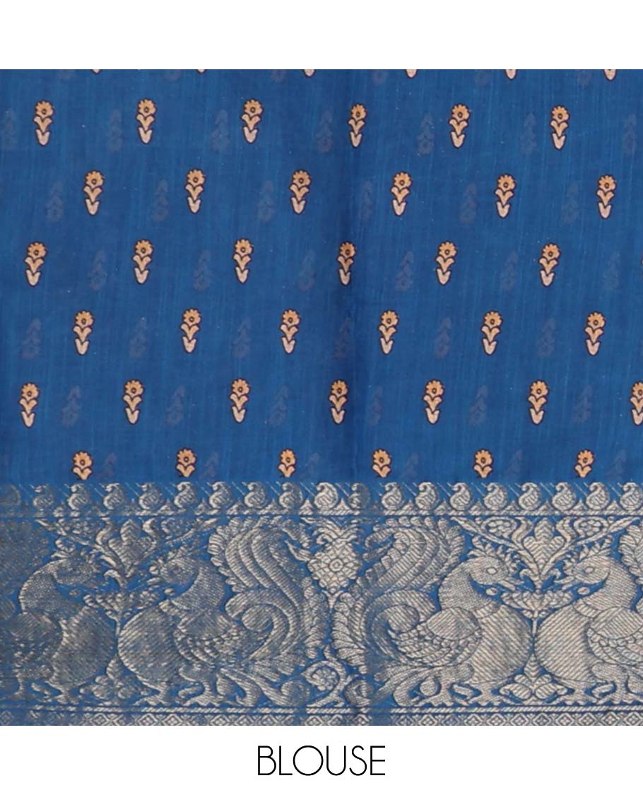 Red madhubani style human, floral motifs chirala cotton saree contrast peacock border & striped pallu