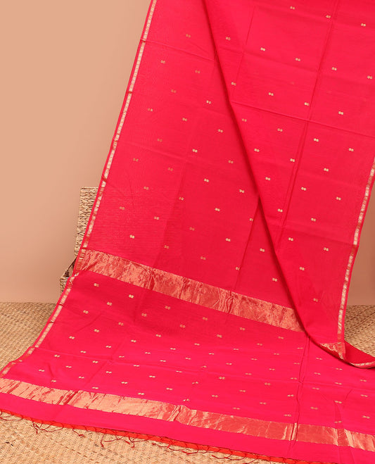 Pink floral motifs maheswari cotton saree with self-zari border & floral motifs pallu