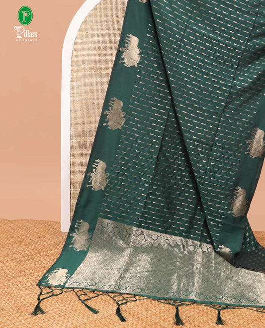 Dark green butta design soft silk saree with pichwai designb order & rich pallu along with butta design blouse