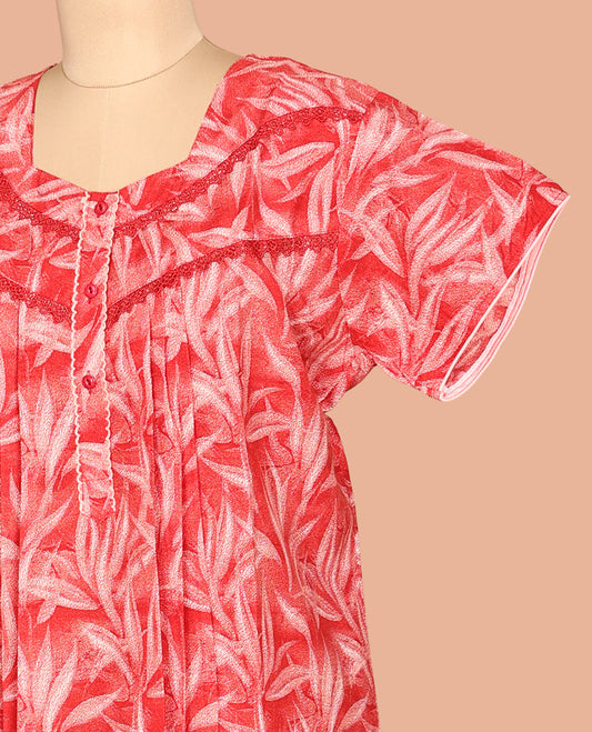 Red Cotton-Blended Nighty