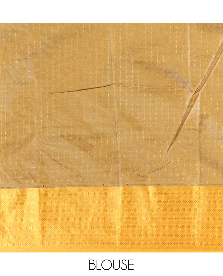 Violet Semi-Soft Silk Saree, Adorned with Plus Buttas, Contrast Rudraksha Border, Striped Pallu, Contrast Blouse