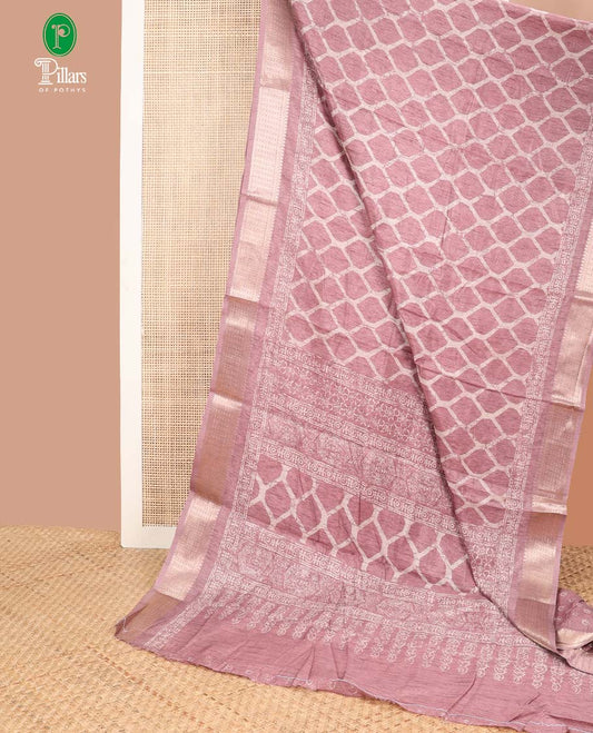 Onion pink printed dola silk saree with zari border & printed pallu along with printed blouse