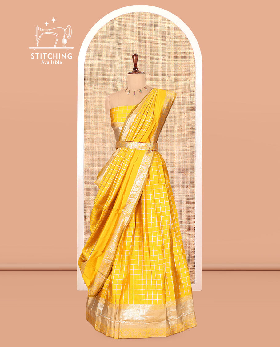 Mango Yellow Semi-Silk Half-Saree