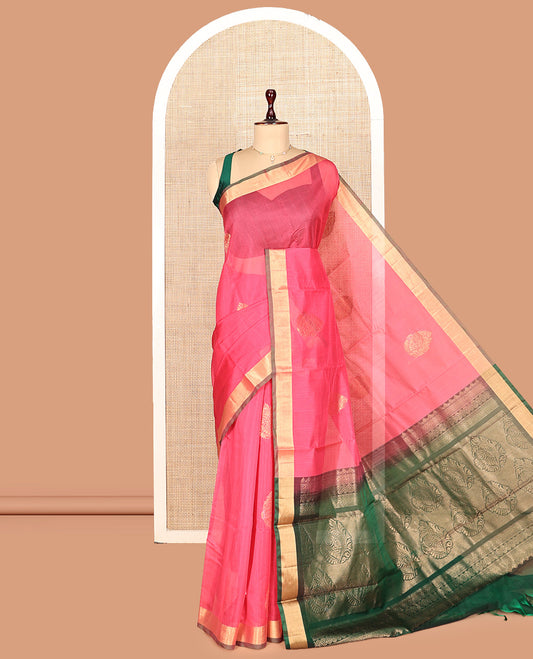 Pink Plain Silk Cotton Saree