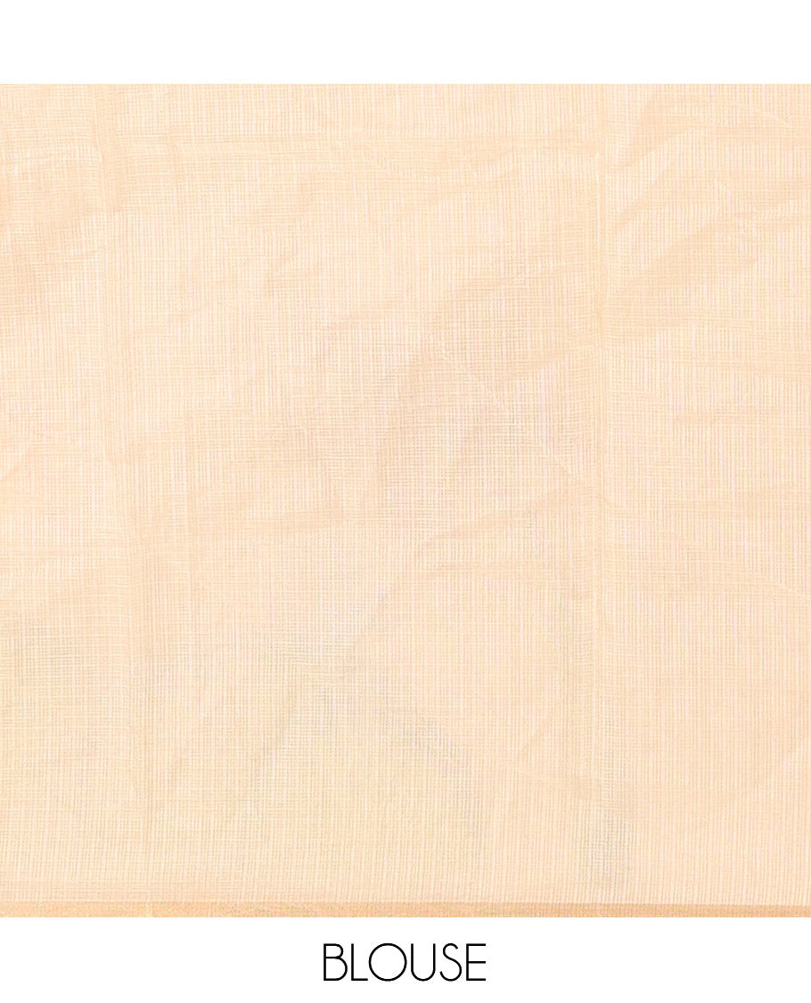 Cream Kota Doria Saree Features Flora-Flamingo Hand-Brush Print, a Piping Border, Matching Blouse